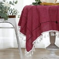 thumbnail image 4 of Nvzi Mantel cuadrado pequeño con diseño de celosía de color rojo vino, con borlas bordadas, para mesa de comedor en casa, 35 x 35 pulgadas, 4 of 5