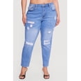 thumbnail image 3 of Women's Plus Size WAX High Waisted Distressed Mom Jeans, 3 of 4