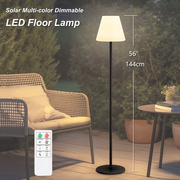 Postlucky 56" Solar LED Floor Lamp Dimmable with Remote Control, RGB Color, USB Charging, Cone Shade