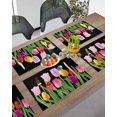 thumbnail image 3 of Easter Placemats Set of 4, Tulip Black Backdrop Placemat for Dining Table Decorations, Spring Flower Floral Place Mats, Spring Table Mats for Kitchen Dinner Seasonal Holiday Party Decor, 3 of 5