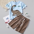 thumbnail image 2 of TOWED22 Toddler Kid Boy Summer Clothes 2pcs Dinosaur Truck Round Neck Short Sleeve Top Shirt Cartoon Dino Graphic Casual Drawstring Shorts Outfits(Sky Blue,6-7 Y), 2 of 6