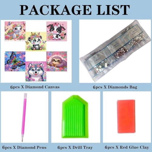 6 Pack Diamond Painting for Kids,Animals Diamond Art Kits for Kids Arts and Crafts for Kids Ages 8-12 Kids' Mosaic Kits DIY Paint by Number Diamond Dots for Home Wall Decor 6 X 6Inch