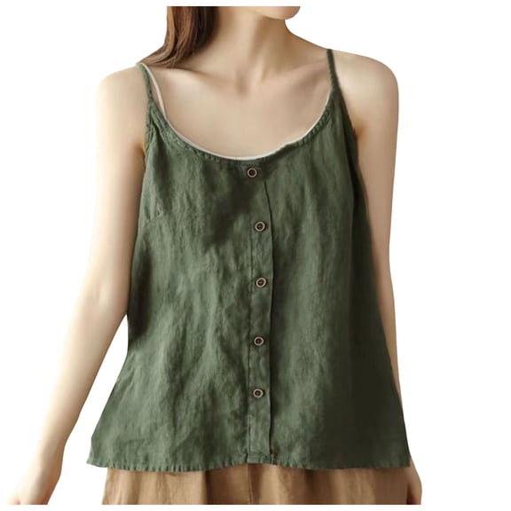 Tank Top for Women Linen, 2026 Summer Comfy Casual Loose Lightweight Sleeveless Shirts, Green 2XL