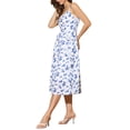 thumbnail image 4 of Vestido midi casual sin mangas de cuello cuadrado con flores y tirantes de espagueti para mujer, L azul, 4 of 6