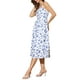 thumbnail image 4 of Vestido midi casual sin mangas de cuello cuadrado con flores y tirantes de espagueti para mujer, L azul, 4 of 6
