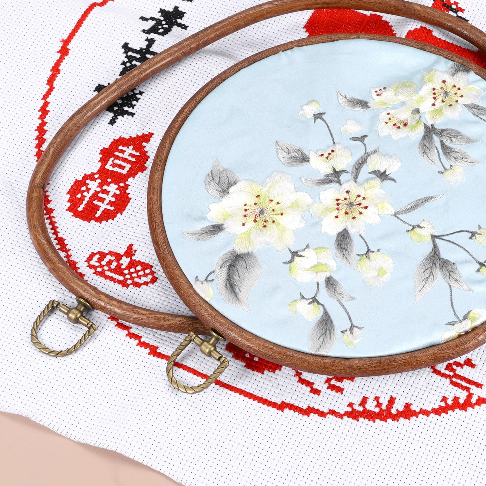 4 Pcs Embroidery Hoop Frame, Imitated Wood Octagon Cross Stitch Hoops with Metal Ring for Embroidery DIY Craft Sewing Wall Decor (5.51 x 5.51 - 7.09 x 9.84 Inch White & Brown)