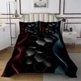 thumbnail image 1 of Red and Blue Geometry Queen Bedspread Set,Neon Lights Stripes Hexagonal Bedspread Sets,Geometric Honeycomb Bedding Set,Glowing Ombre Striped Lines Coverlet Set with 2 Pillow Cases, 1 of 5