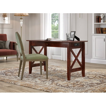 UPC: 0782219932340 | X Design by AFI Solid Wood Writing Desk with Storage Drawer & Charging Station  Walnut