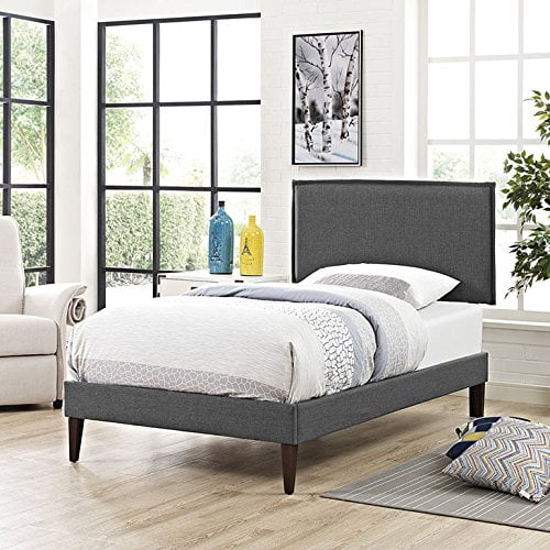Modway camille Lit Plateforme en Tissu avec Pieds Carrés Fuselés, Simple, Gris