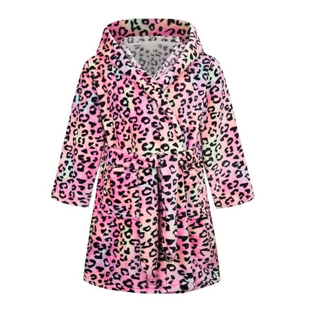 

ATOGUTA Girls Boys Robes Fleece Hooded Robes Soft Sleepwear Cute Print Housecoat Gown with Pockets Hot Pink Size 2T-12