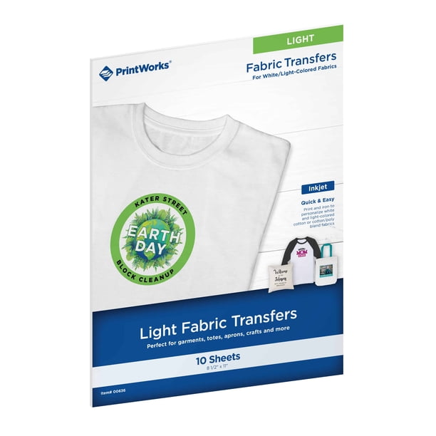 Printworks Light Fabric Transfer Paper 10 Sheets Iron On Printable Inkjet Compatible 8 5 X 11 Walmart Com