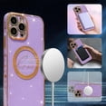 thumbnail image 3 of Compatible with iPhone 14 Pro Max Magnetic Glitter Case 6.7 Inch, Luxury Love Heart Pattern Plating Case, Compatible with MagSafe for Women Girls Shockproof Back Cover-Light Purple, 3 of 12