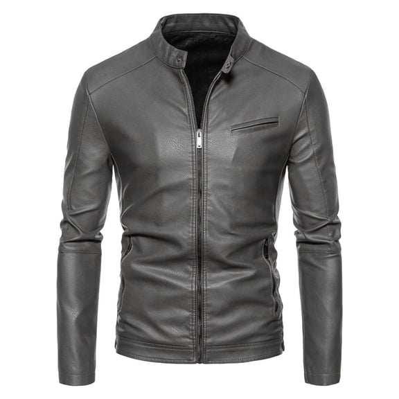 Fgnfyis Leather Jackets for Men Slim Fit Border Autumn Winter Motorcycle Casual Pu Plus Size Korean Style Mens Jackets Grey M