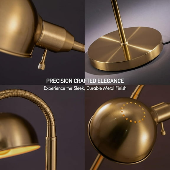 Antique Brass Adjustable Floor Lamp with Gooseneck & Rotatable Shade, E26 Socket, 10" Base, Reading Lamp for Bedroom & Living Room