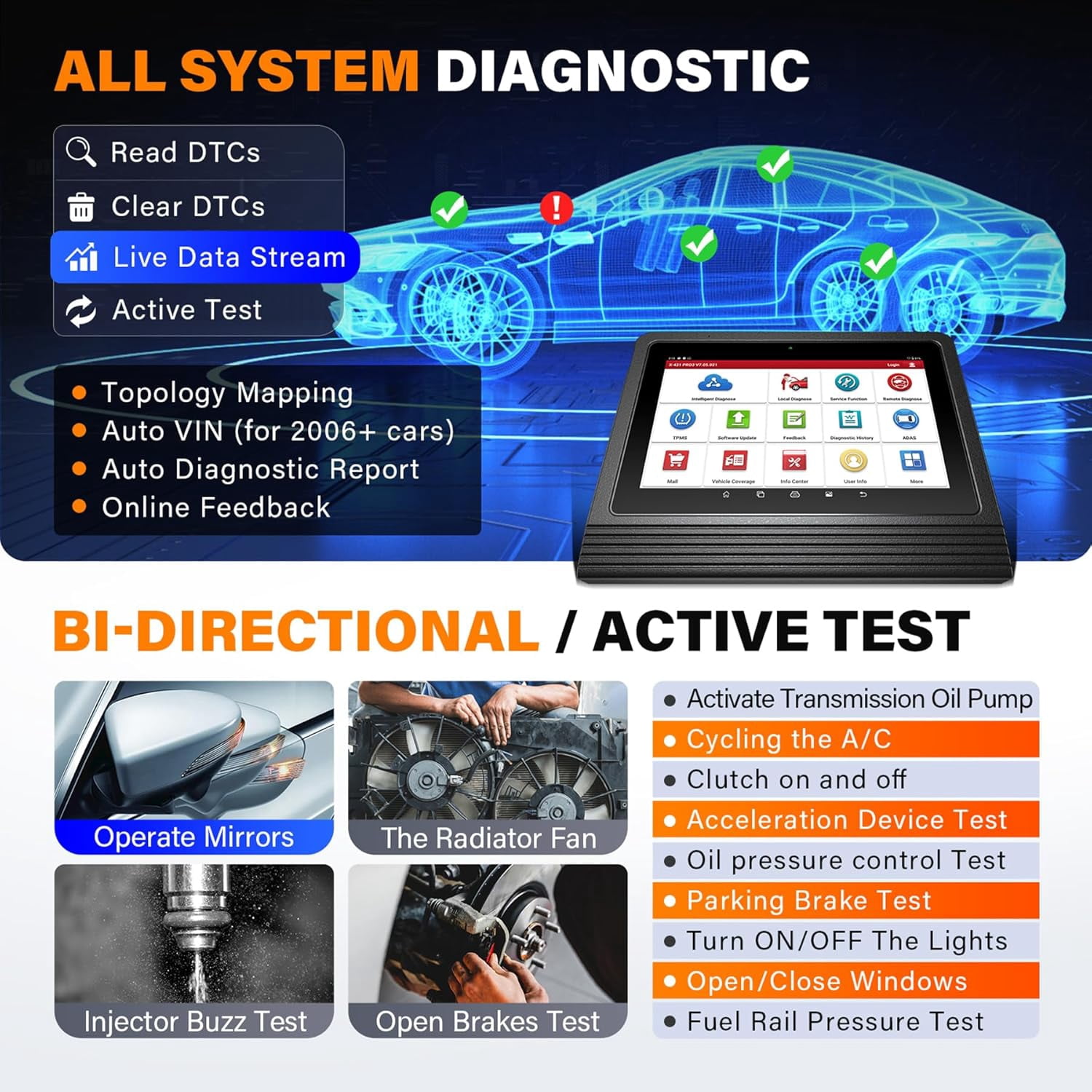 10.1'' Bidirectional Scan Too LAUNCH X431 PRO3 V+ 5.0, ECU C0ding, 55+ Services, All Systems Diagnostics, OEM Topology Map