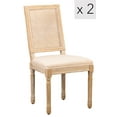 thumbnail image 2 of Set of 2 Wooden Chairs with Cane Backs and Beige Fabric Seats Classic Style Dining Room, 2 of 10