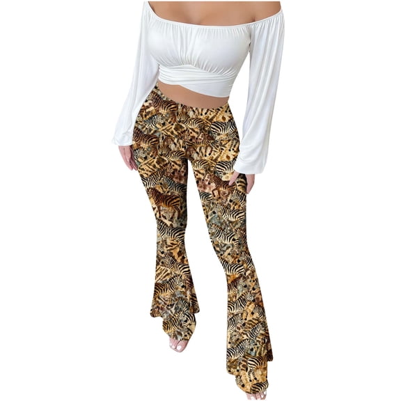 cocolona Womens High Waist Flare Leggings Summer Elastic Waist Wide Leg Skinny Yoga Pants Casual Modern Printed Trousers