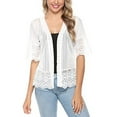 thumbnail image 5 of BODOAO Women's Lace Patchwork Open Front Cardigan Lightweight Sheer Half Sleeve Bolero Shrug Jacket Summer Kimono Cover Up Ladies Summer Casual Loose Lace Stitching Cardigan Mesh Top Cardigan White S, 5 of 5