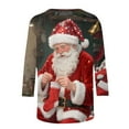 thumbnail image 7 of Xdegoge Christmas Shirts Women 3/4 Length Sleeve Round Neck Top Fashion Print Sweatshirt Family Xmas Holiday Graphic Tee Clothes for Christmas Ceremony, 7 of 7