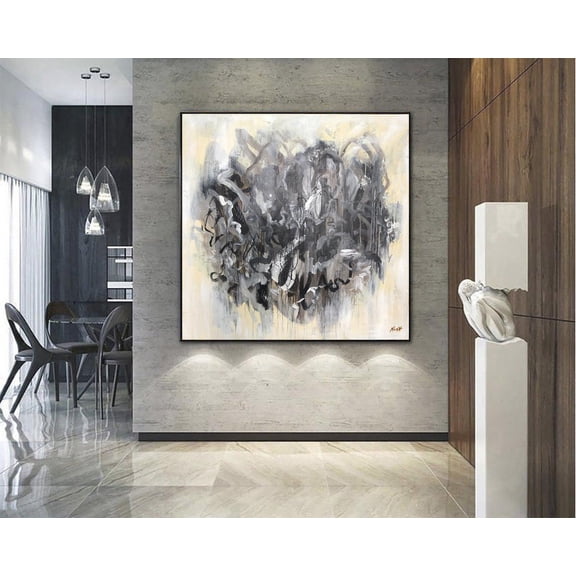 40x40" Abstract Art Original Large Beige Painting Gray Painting Modern Paintings Acrylic Framed