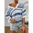 thumbnail image 4 of Women’s Crochet Sweater Top V Neck Cap Short Sleeve Spring Summer Knit Shirt Loose Hollow Out Striped Pullover Beach Vacation Cruise Casual Fashion Clothes, 4 of 7