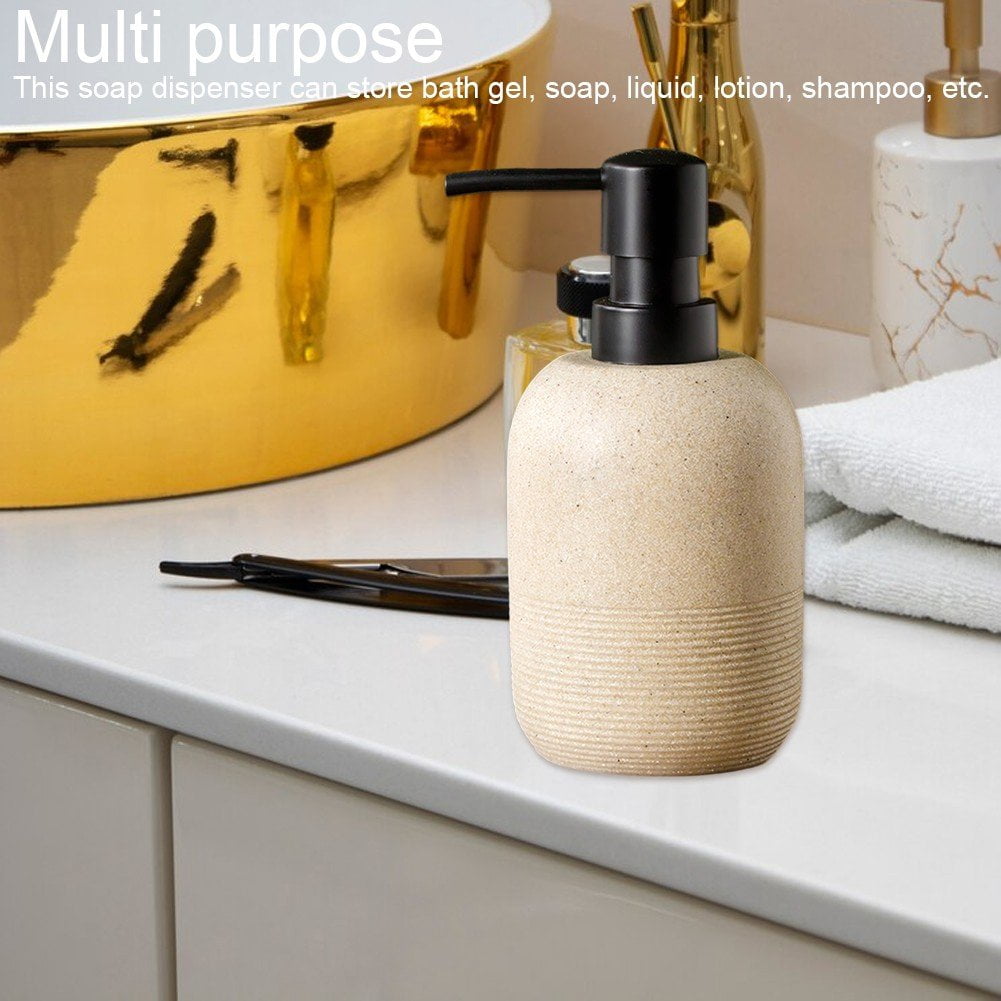 Hand Soap Dispenser - Sandstone Textured Resin Liquid Soap Dispenser for Bathroom & Kitchen Countertop, Matte Beige