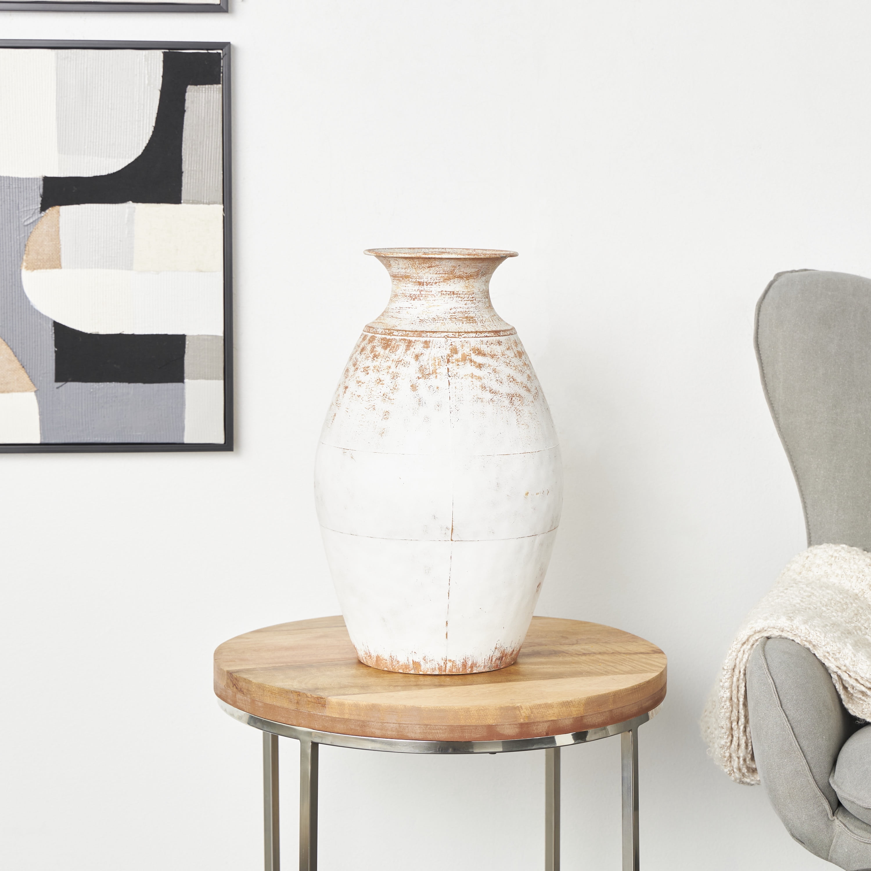 DecMode 18" Distressed Textured Copper Metal Vase with Terracotta Accents
