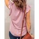 thumbnail image 3 of Blusa de verano para mujer, cuello en V, manga casquillo, informal, fluida, Color puro, camisetas elegantes para mujer, rosa, XL, 3 of 4