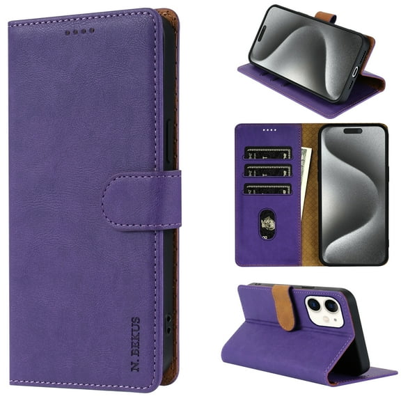for iPhone 11 Case Wallet,3 Card Slots Holder [RFID Blocking] Soft PU Leather Cover,Shockproof Protective Magnetic Flip Stand Solid Color Business Style Luxury Cases,Purple