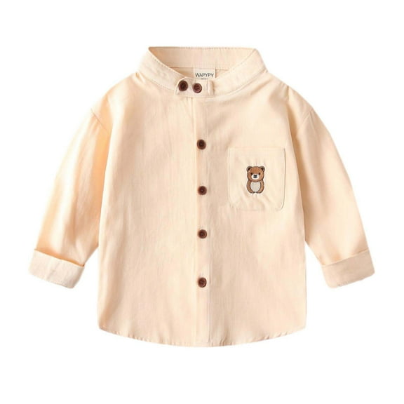 Ugoldhm Toddler Boys and Girls Shirts Button Down Mock Neck Tees Cute Bear Embroidered Fall Clothes