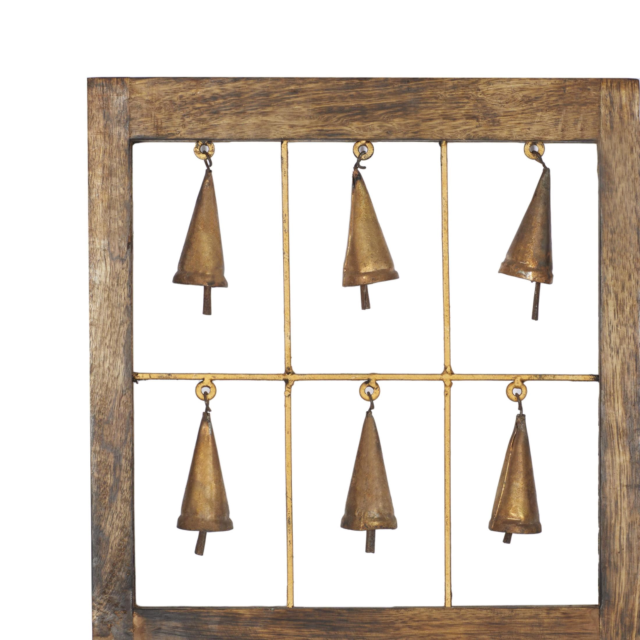 DecMode Farmhouse Carved Wood Cutouts with Hanging Bells Wall Décor, Set of 3 12"W x 36"H