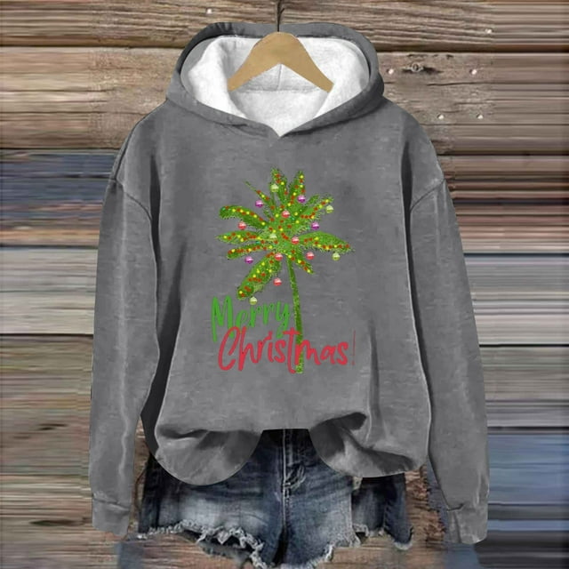 Crayolaes Hauts Grande Taille pour Femmes, Haut de Noël Imprimé Col Rond Manches Longues, Chandail Ample/gris, (TTG)