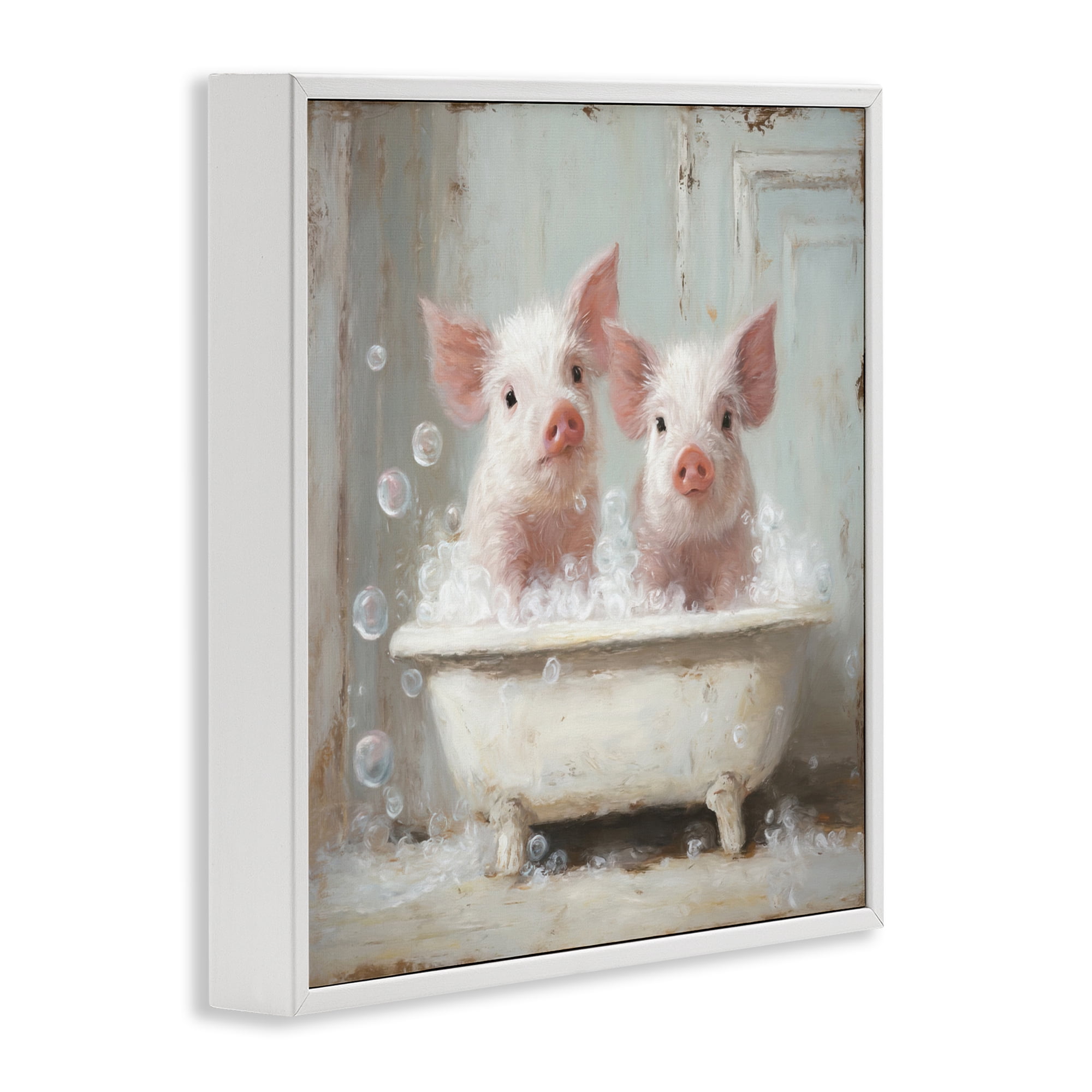 Stupell Industries Piglet Bubble Bath White Framed Giclee Art, design by Tina LeCour