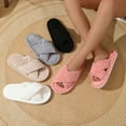 thumbnail image 7 of Xfvqtps Women Fluffy Slippers Cross Strap Stripe Open Toe Versatile Indoor Home Funny Winter Non-Slip Thick Sole Plush Slippers Gray, 7 of 7