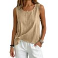 thumbnail image 5 of Dwellite Cotton Linen Flowy Tank Tops for Women Plus Size Sleeveless Shirts Oversized Tops Summer Casual Loose Fit Crewneck Blouse Khaki M, 5 of 5