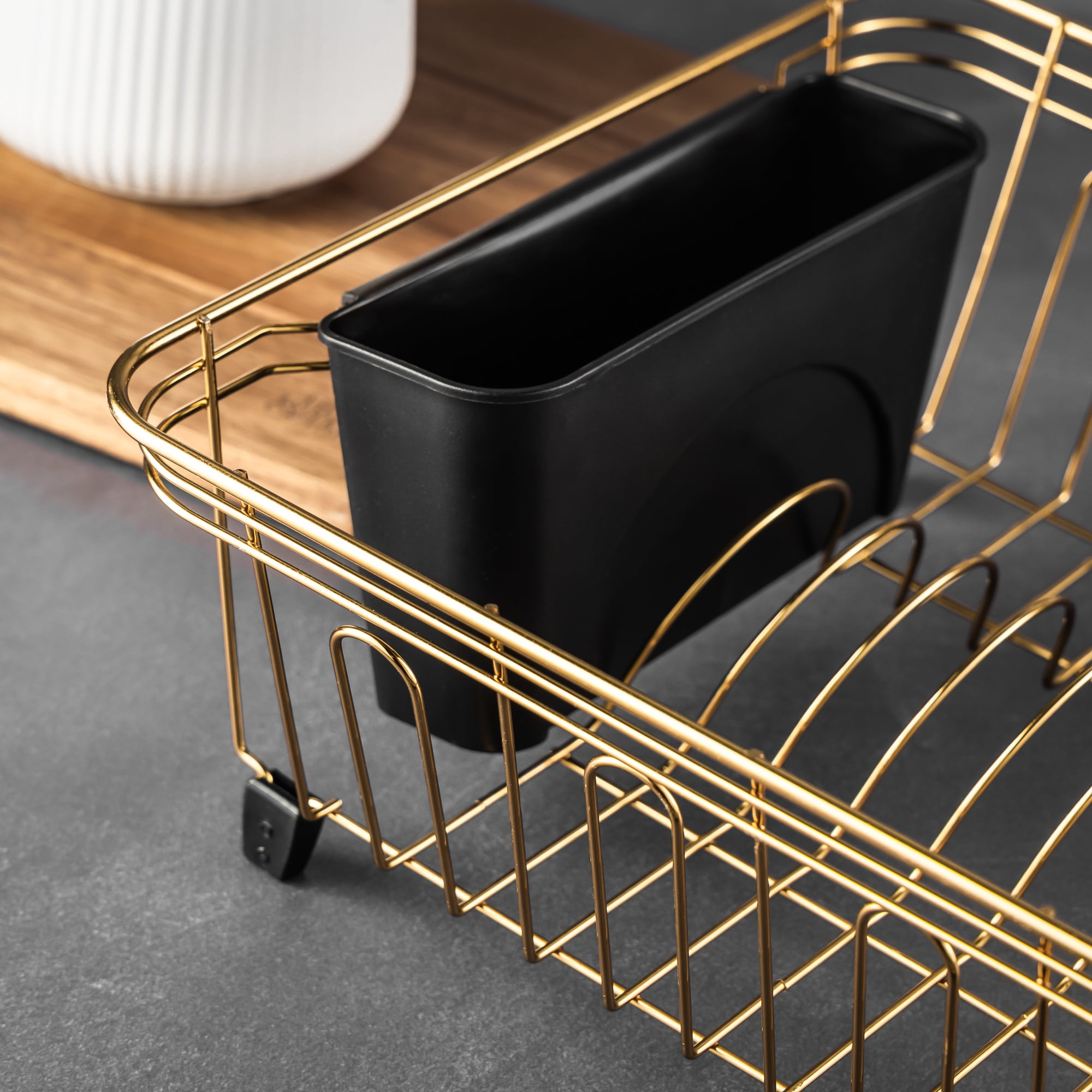 Thyme & Table Stainless Steel Dish Rack with Caddy, Gold