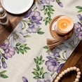 thumbnail image 3 of Purple Flowers Table Runner - 90 Inch Long Spring Leaves Floral Plants Beige Cotton and Linen Blended Dress Scarves Farmhouse Table Runner for Kitchen Dining, Coffee Table, 13" x 90", 3 of 8
