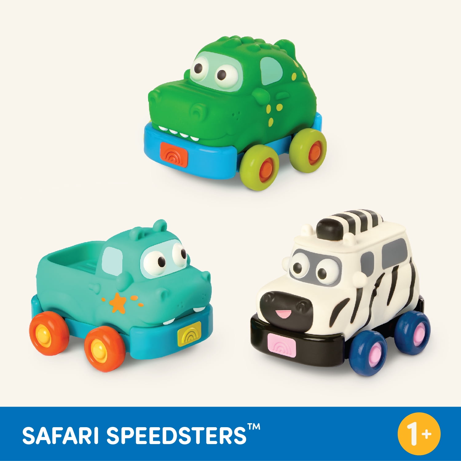Battat Safari Speedsters 3 Pull-Back Animal Cars, Play Vehicle for