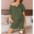 thumbnail image 4 of Pijama de Mujer de 2 Piezas de Punto Acanalado, Corta, Suave, para Estar en Casa, de Verano, Color Verde , Talla XL, 4 of 6