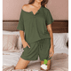 thumbnail image 4 of Pijama de Mujer de 2 Piezas de Punto Acanalado, Corta, Suave, para Estar en Casa, de Verano, Color Verde , Talla XL, 4 of 6
