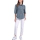 thumbnail image 2 of Camisa de mezclilla INSPIRE CHIC para mujer con mangas abullonadas 3/4, cuello y botones, color gris azul, 2 of 6