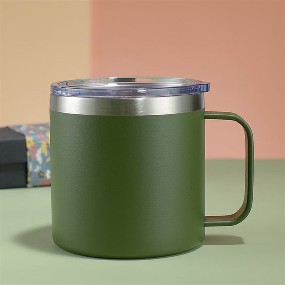 Custom 14oz Insulated Stainless Steel Coffee Mug with Lid Bulk, Double Wall Vacuum Travel Coffee Cup with Handle, Reusable Metal Tumbler for Camping, Ideal Gifts