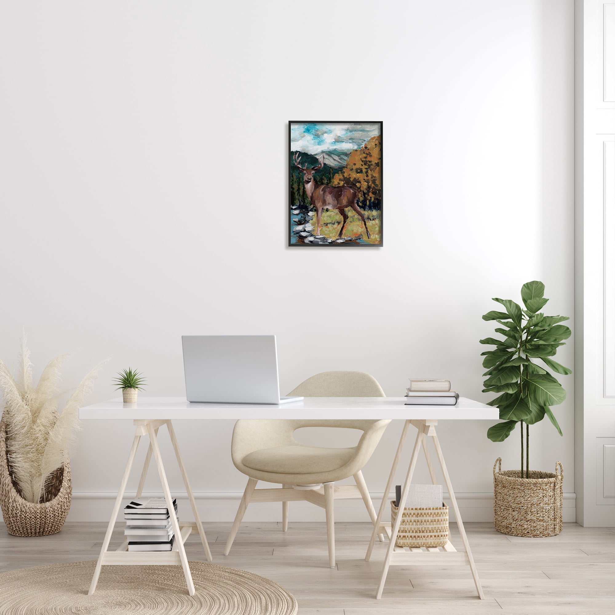 Stupell Rustic Wildlife Deer Painting Animals & Insects Painting Black Framed Art Print Wall Art