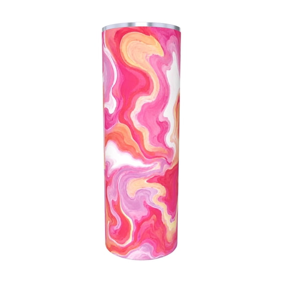 20oz Pink Abstract Marble Travel Tumbler with Handle and Straw Insulated Car Cup Gift with Straw