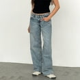 thumbnail image 2 of Women Y2k Low Rise Baggy Jeans Loose Fit Boyfriend Straight Wide Leg Jeans Trendy Stretch Long Denim Pants, 2 of 6