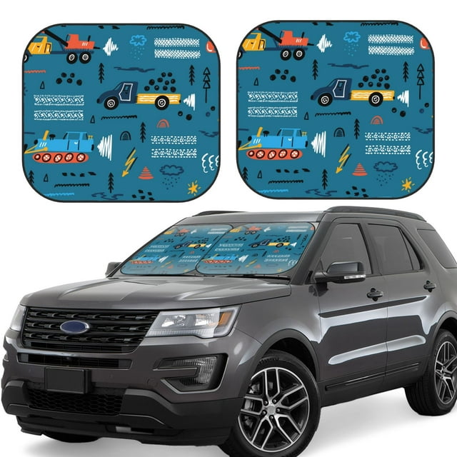 Bingfone Construction Trucks Windshield Sun Shade 2-Piece Foldable Car Front Window Sunshade for Most Sedans SUV Truck-Large