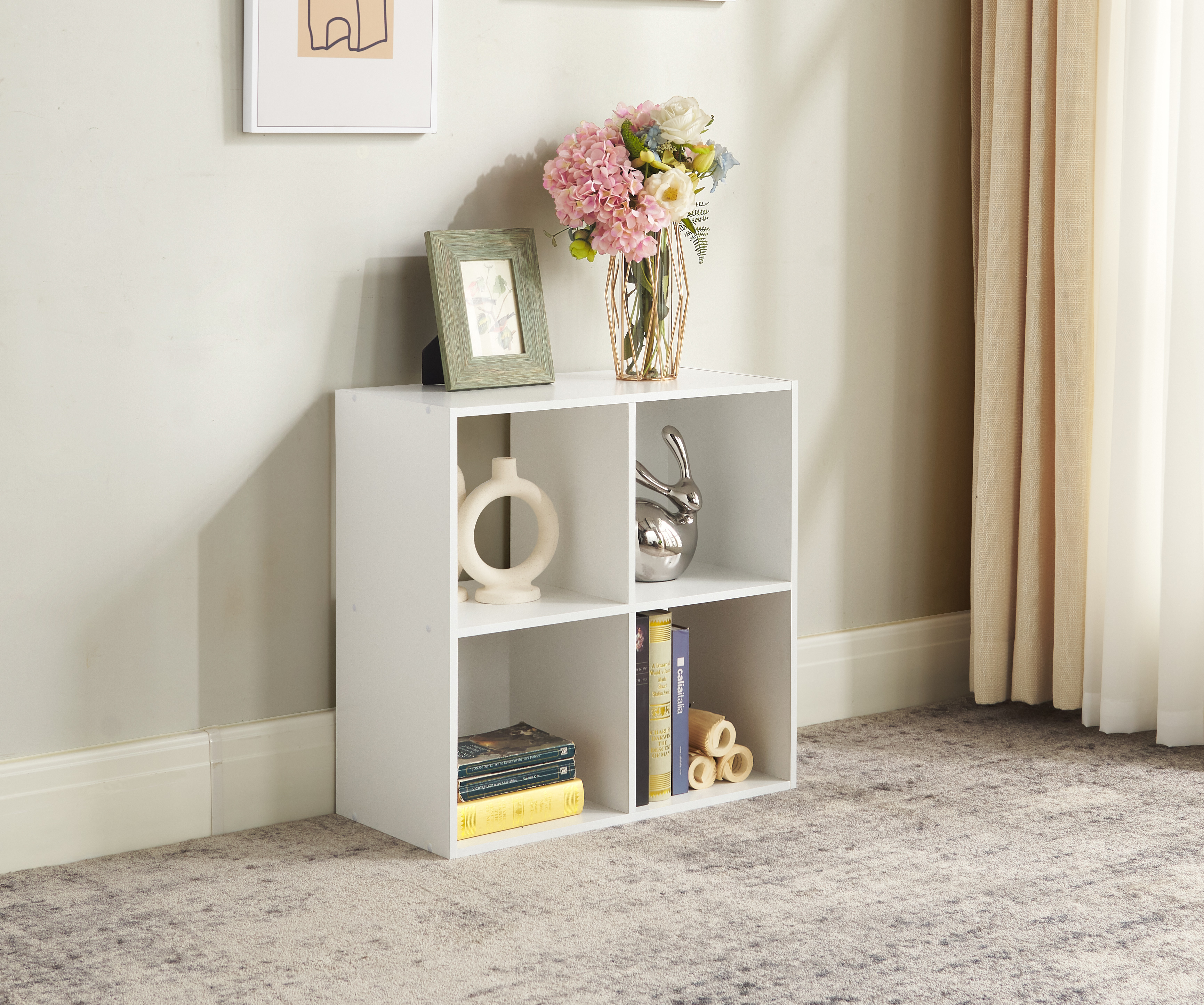 Mainstays 4-Cube Storage Organizer Bookcase, White photo 1