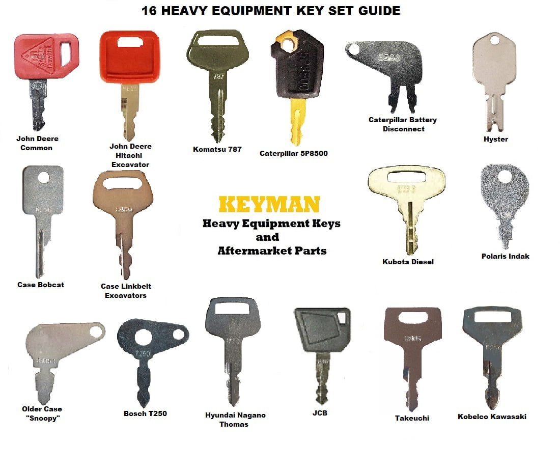 Excavator Heavy Equipment/Construction Ignition Key Set 16 Keys 