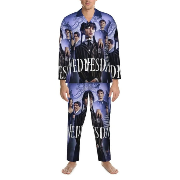 Wednesday Pajama Set Women and Men's Long-Sleeved Pajama Set Soft Classic Lapel Sleepwear Button Down Comfy Tops Pants Large