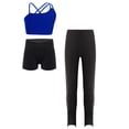 thumbnail image 2 of Linjinx 3Pcs Gymnastic Yoga Dance Outfit for Kids Girls Asymmetrical Spaghetti Straps Vest with Royal Blue 10, 2 of 6